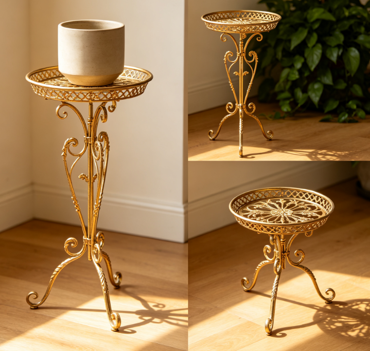 Adjustable Openwork Iron Plant Stand Set (Light Luxury Style)